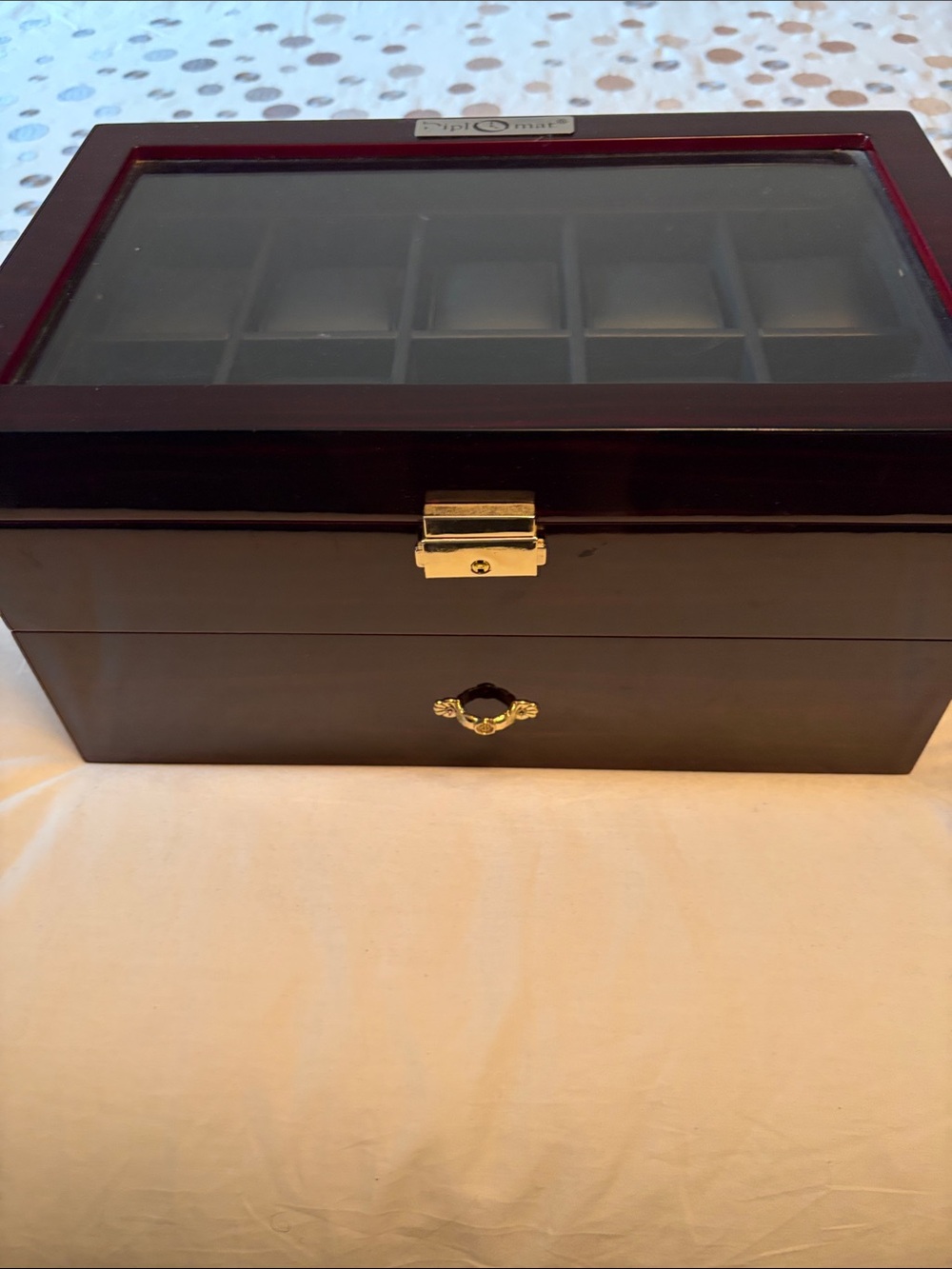Wooden watch Organizer Box with Glass Top - Dark Brown